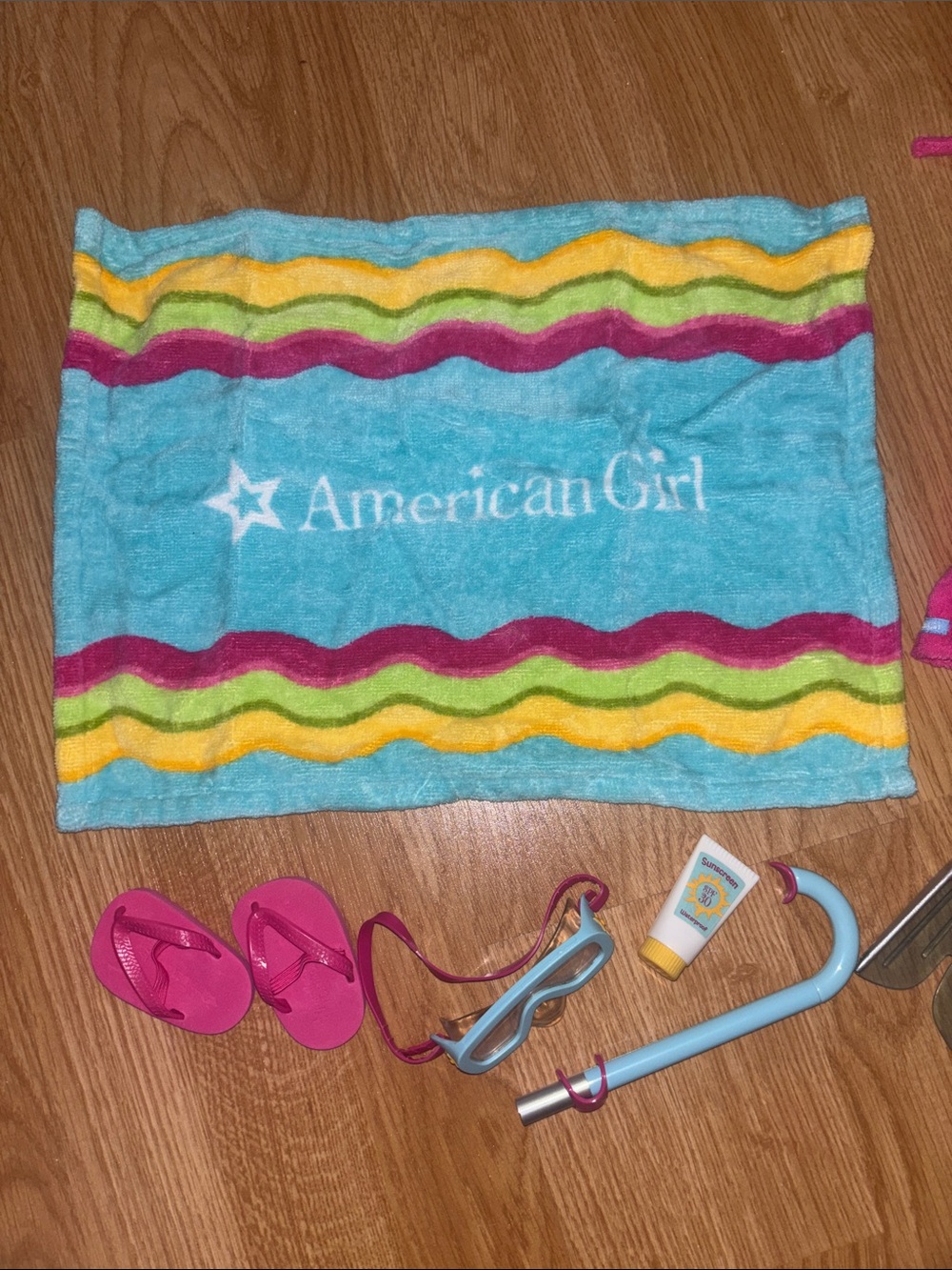 American Girl Turquoise Wave Towel with Pink Swim Accessories - Picture 2 of 4